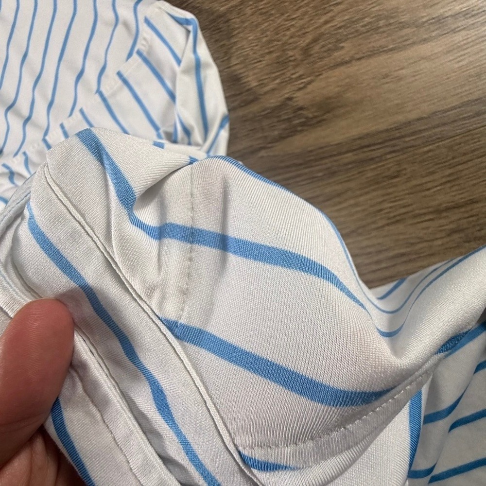 Southern Tide Club Mens Large Blue White Striped Performance Polo Shirt Golf - Picture 7 of 16